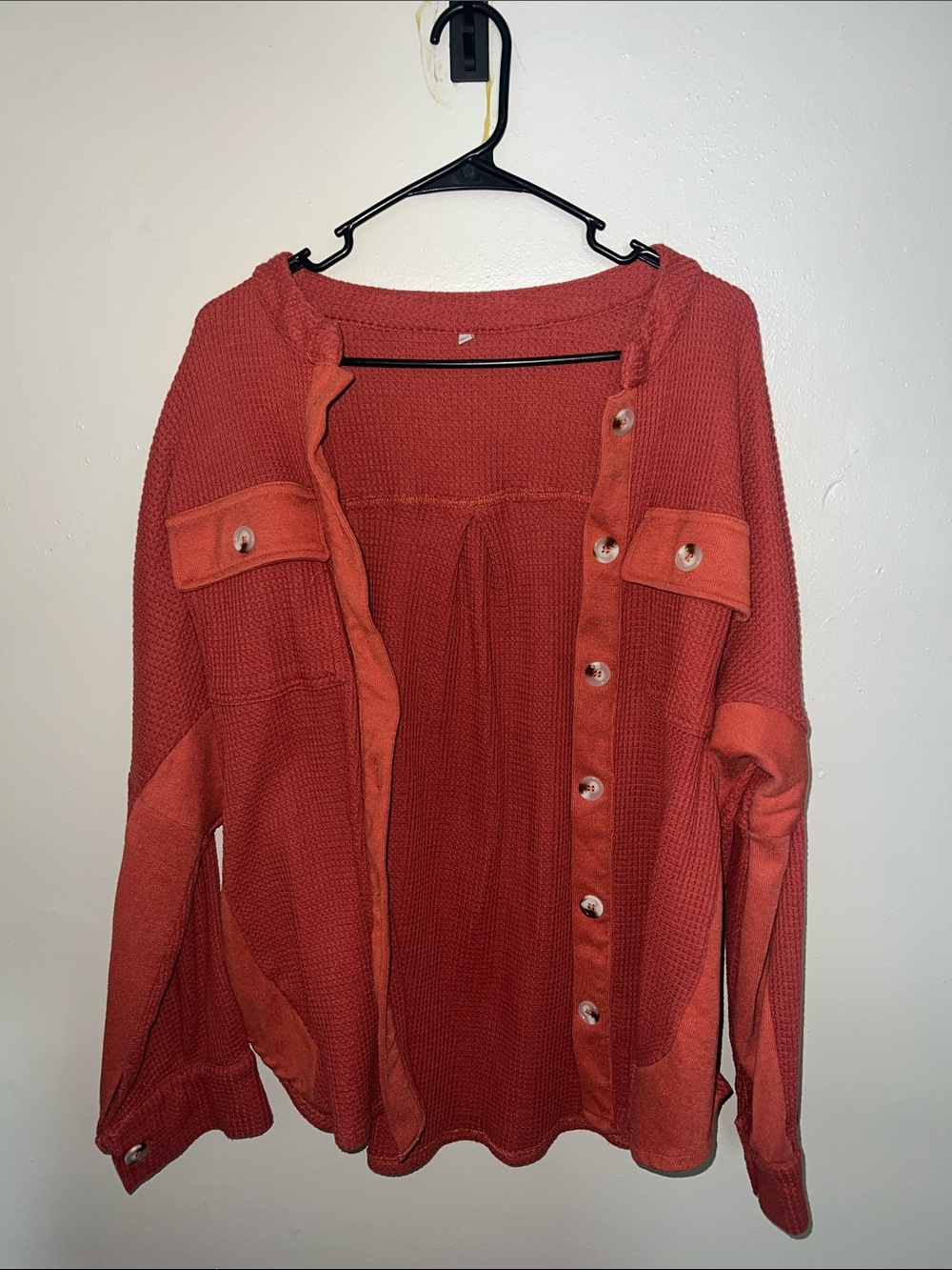 Amazon Rust Waffle-Knit Button Down Shirt Jacket